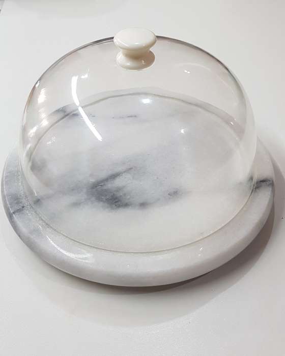 Marble base Round Cheese board with plastic dome lid