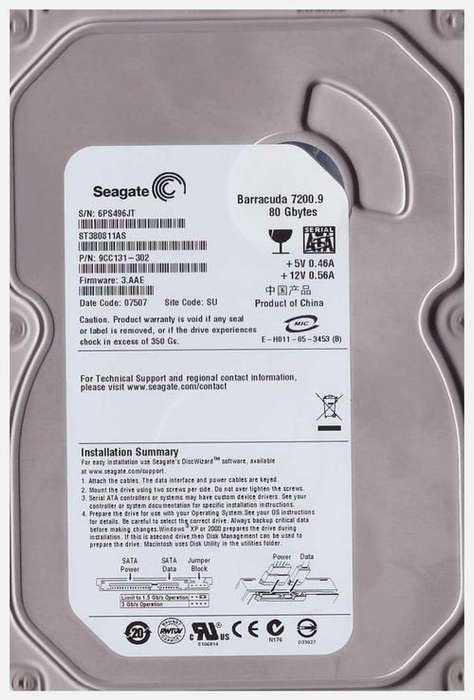 Seagate 80Gig HDD SATA tested working