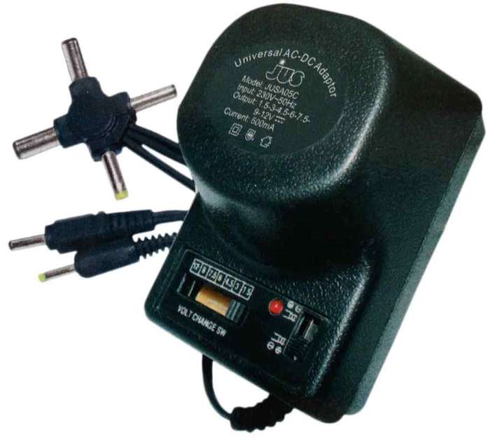 500mA universal AC/DC adaptor (Selct Voltage:1.5 3 4.5 6 7.5 9 12 Volt DC Power)