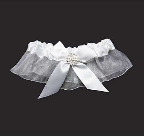 WEDDING BRIDE'S WIDE SATIN GARTER WITH DIAMANTE- ALSO AVAILABLE WITH PINK RIBBON