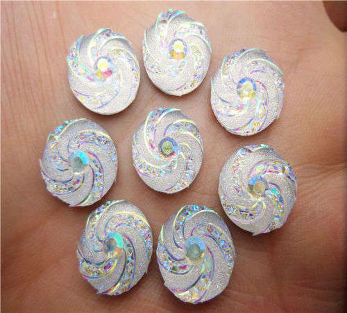 10 PCS WHITE SPARKLING  SWIRL FLATBACKS - READY TO EMBELLISH INVITATIONS/PLACE CARDS/FAVOURS