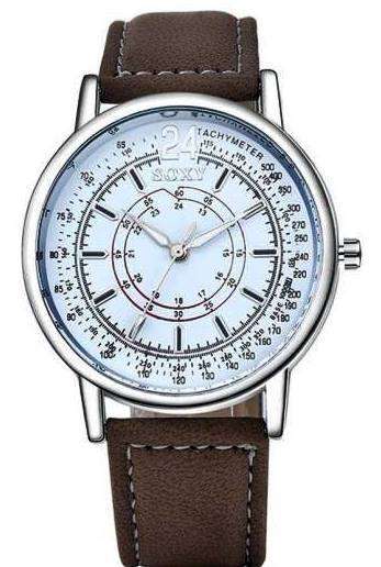 MEN'S SOXY SPORTS CASUAL STYLED ANALOG WRIST WATCH WITH KHAKI BROWN STRAP