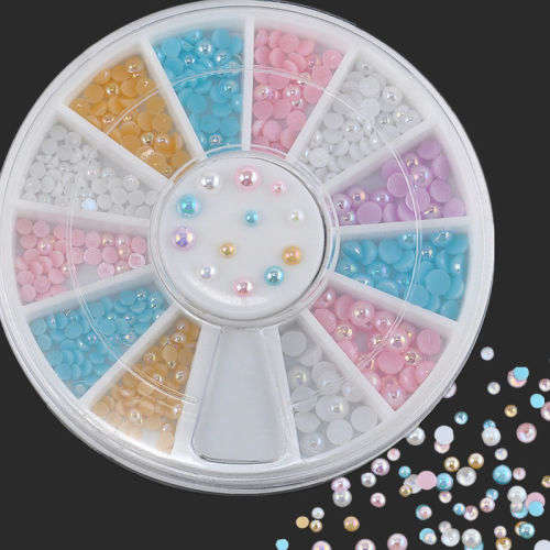 MULTI-COLOUR FAUX PEARL FLATBACKS - IN ORGANIZER CASE - FOR NAIL ART OR CRAFTING