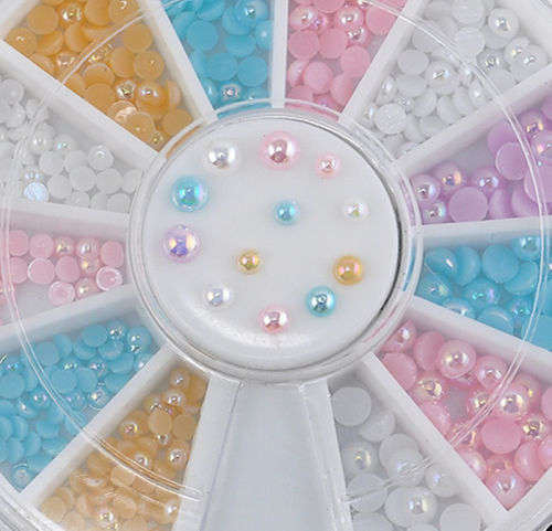MULTI-COLOUR FAUX PEARL FLATBACKS - IN ORGANIZER CASE - FOR NAIL ART OR CRAFTING