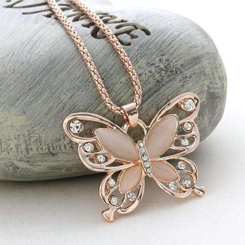 BEAUTIFUL BUTTERFLY PENDANT MADE FROM ROSE GOLD PLATED  ALLOY, FAUX ALLOY AND RHINESTONES