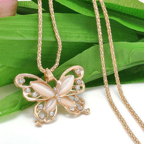 BEAUTIFUL BUTTERFLY PENDANT MADE FROM ROSE GOLD PLATED  ALLOY, FAUX ALLOY AND RHINESTONES