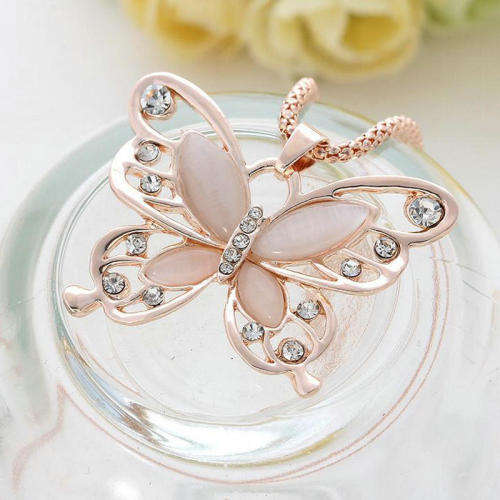 BEAUTIFUL BUTTERFLY PENDANT MADE FROM ROSE GOLD PLATED  ALLOY, FAUX ALLOY AND RHINESTONES