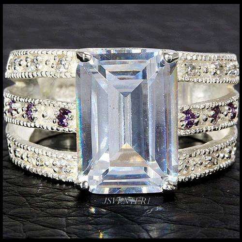 "MONTH-END SPECIAL" WHITE TOPAZ & AMETHYST CZ RING CRAFTED IN  925 STERLING SILVER