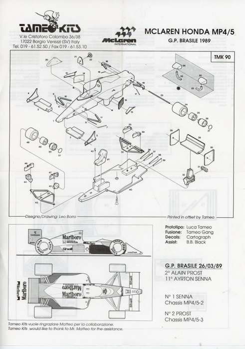 McLaren Honda MP 4/5 Brazil GP 1989 - 1/43 Scale (TMK90)(TH2269)(Tameo)