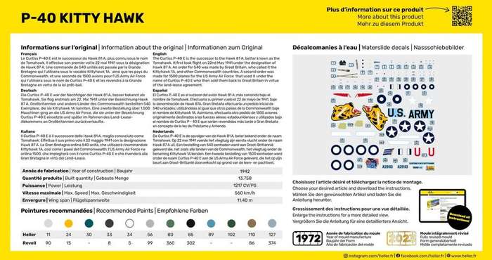P-40 Kitty Hawk Starter Kit- 1/72 Scale (HEL56266)(Heller)
