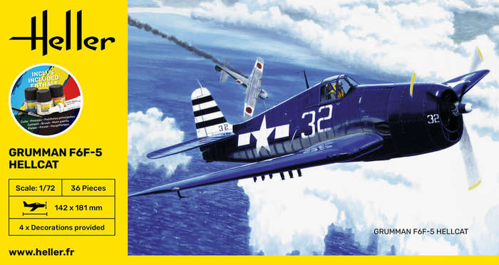 Grumman F6F Hellcat Starter Kit- 1/72 Scale (HEL56272)(Heller)