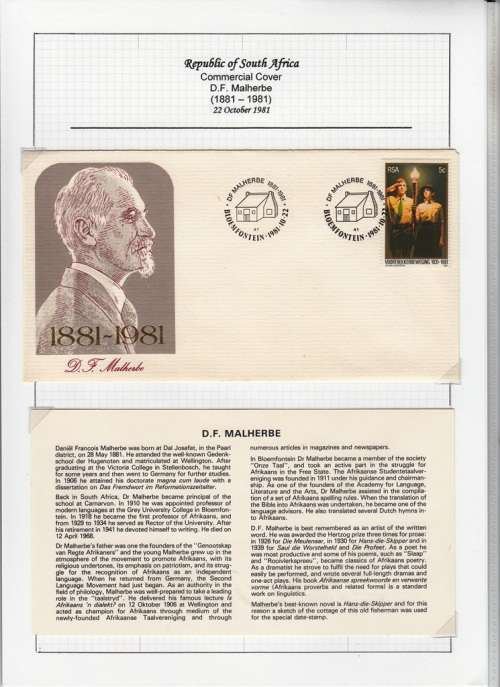 RSA UNOFFICIAL FDC 1981: DF MALHERBE