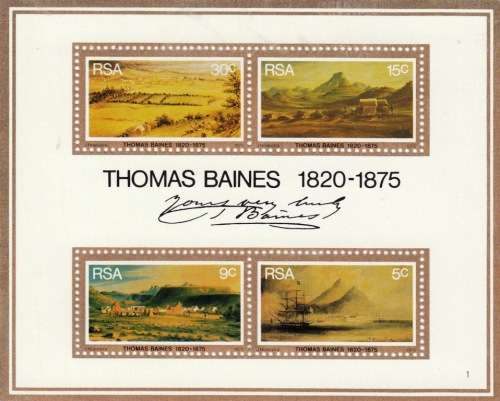 RSA 1975: MINIATURE SHEET#1 DEATH CENTENARY OF THOMAS BAINES MNH (SACC 388)