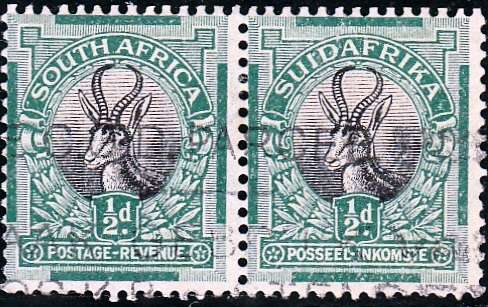 UNION OF SOUTH AFRICA DEFINITIVE ISSUE PAIR FROM BOOKLET USED (SACC 29Pc)