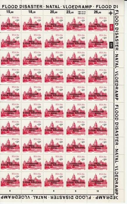 RSA 1987: NATAL RELIEF FUND 16c FULL SHEET OF 100 MNH (SACC 633/4)