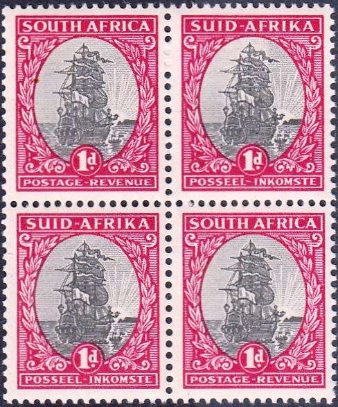UNION 1934: DEFINITIVE ISSUE 1d BLOCK OF 4 MNH (SACC56)