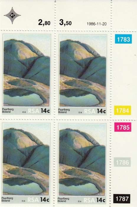 RSA 1986: SCENIC BEAUTY 14c CONTROL BLOCK OF 4 MNH (SACC 616)