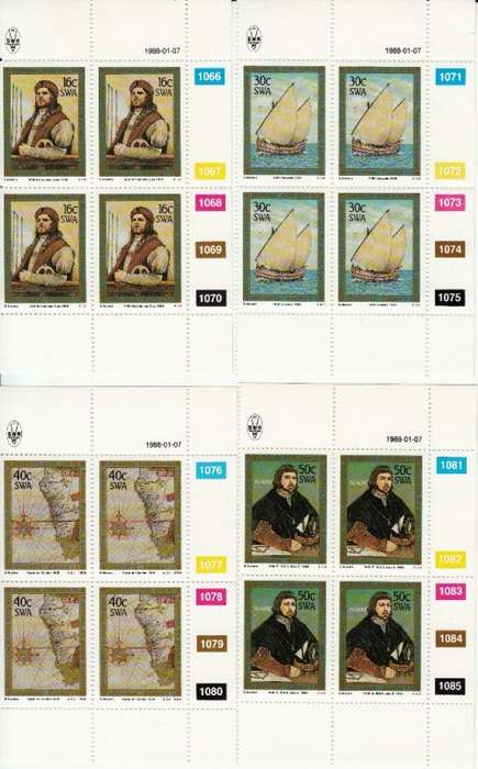 SWA 1988: 500th ANNIVERSARY OF DISCOVERY OF CAPE OF GOOD  FULL SET OF CONTROL BLOCKS MNH (SACC502-5)