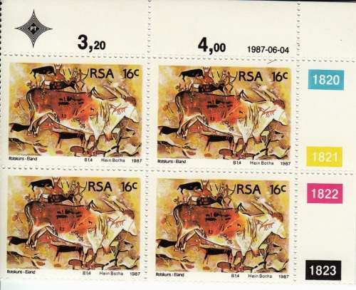 RSA 1987: ROCK PAINTINGS 16c CONTROL BLOCK MNH (SACC 625)