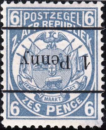 TRANSVAAL 2nd REPUBLIC 1893: ZAR 6d SURCHARGED ''1 PENNY" IN BLACK MH (SACC202c) - 12½ SPACING