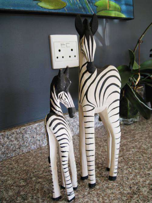 WOOD CRAFTED ZEBRA MOTHER & CALF: HEIGHT 40 cm