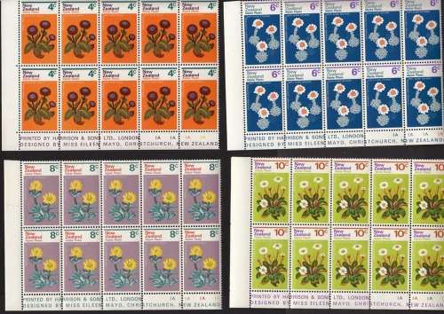 NEW ZEALAND 1972: ALPINE PLANTS FULL SET CORNER BLOCKS OF 10 MNH (SG 983-986)
