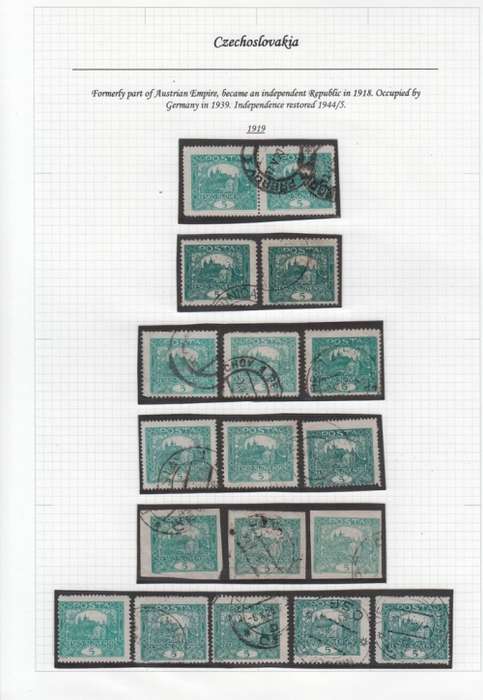 WORLD STAMPS - CZECHOSLOVAKIA - 18 USED STAMPS - PRAGUE 5b -1919
