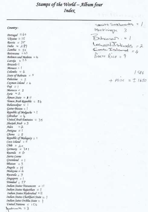 LARGE FILE CONTAINING APPR. 1650 STAMPS AS LISTED NEATLY ARRANGED NOT MOUNTED