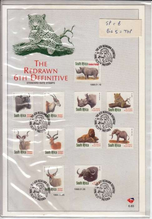 RSA FD SHEET 6.83 1998: REDRAWN 6TH DEFINITIVE - BIG 5 TOP and Std Post RHINO IMPERF BOTTOM