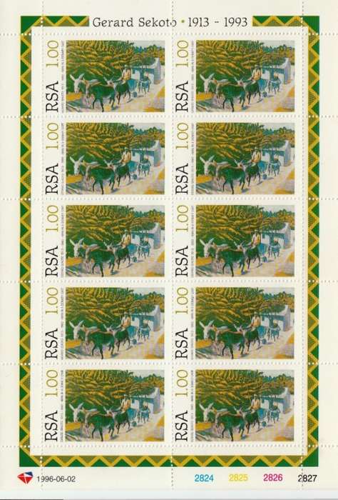 RSA 1996: ARTIST GERARD SEKOTO FULL SET OF 2 SHEETLETS OF 10 MNH (SACC 949/950)