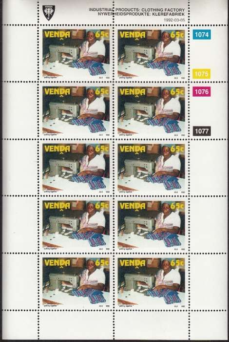 VENDA 1992: INDUSTRIAL PRODUCTION FULL SET OF SHEETS OF 10 MNH (SACC 234-237)