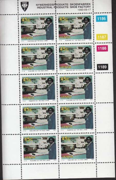 VENDA 1993: SHOE FACTORY FULL SET OF SHEETS OF 10 MNH (SACC 259-262)