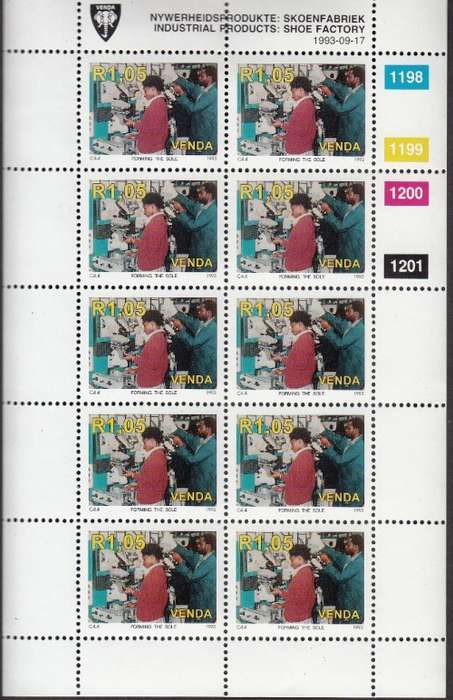 VENDA 1993: SHOE FACTORY FULL SET OF SHEETS OF 10 MNH (SACC 259-262)
