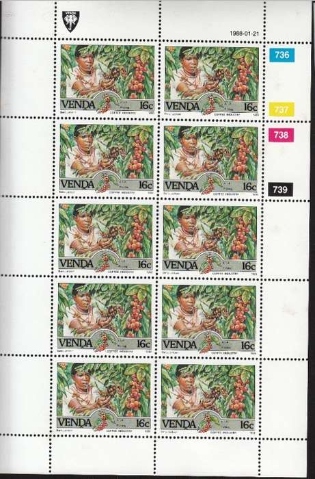VENDA 1988: COFFEE INDUSTRY FULL SET OF SHEETS OF 10 MNH (SACC 168-171)
