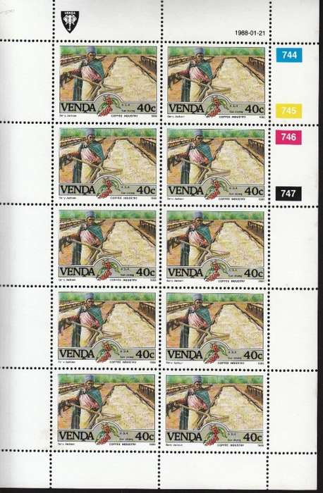 VENDA 1988: COFFEE INDUSTRY FULL SET OF SHEETS OF 10 MNH (SACC 168-171)
