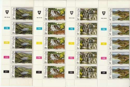 VENDA 1981: LAKES and WATERFALLS FULL SET CONTROL STRIPS OF 5 MNH (SACC 42-45)