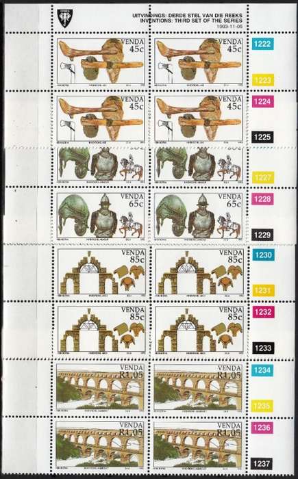 VENDA 1993: INVENTIONS (3rd) FULL SET CONTROL BLOCKS OF 4 MNH (SACC 263-266)