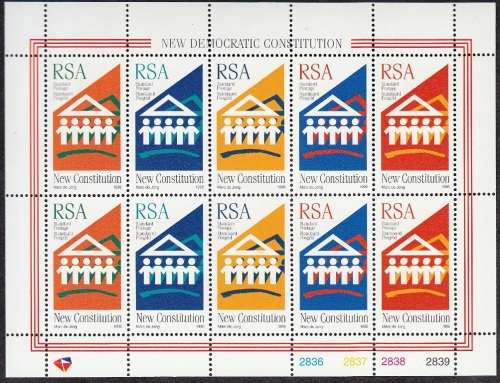 RSA 1996: NEW DEMOCRATIC CONSTITUTION FULL SHEET OF 10 MNH (SACC 961-965)