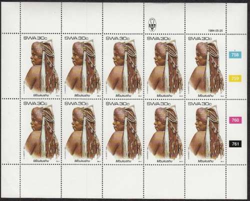 SWA 1984: TRADITIONAL HAIRDRESSES (2nd) FULL SET OF FULL SHEETS OF 10 MNH (SACC 437-440)