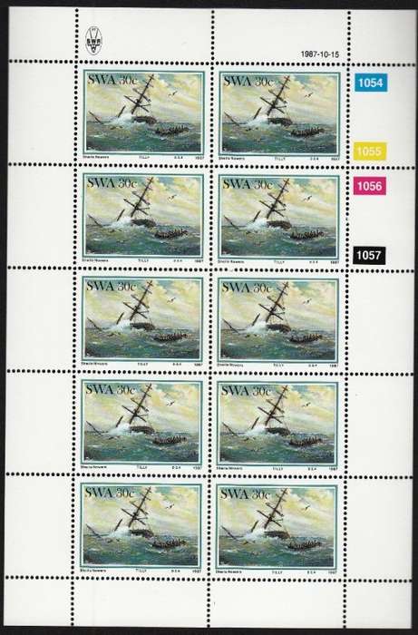 SWA 1987: SHIPWRECKS PART SET OF FULL SHEETS OF 10 MNH (SACC 498-500)