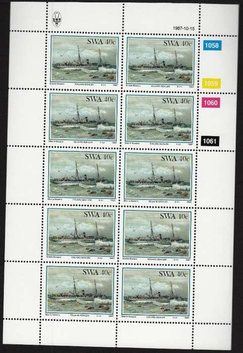 SWA 1987: SHIPWRECKS PART SET OF FULL SHEETS OF 10 MNH (SACC 498-500)