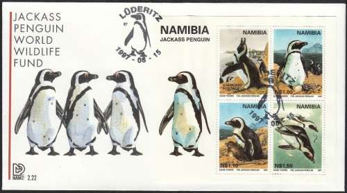 NAMIBIA 1997: FOUNDATION FDC 2.22 - JACKASS PENGUIN WORLD WILDLIFE FUND - MINISHEET