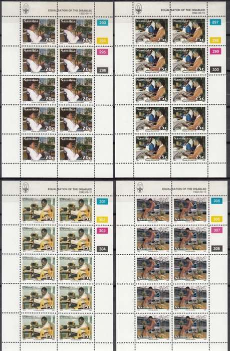 NAMIBIA 1992: EQUALISATION OF THE DISABLED FULL SET FULL SHEETS OF 10 MNH (SACC 65-68)