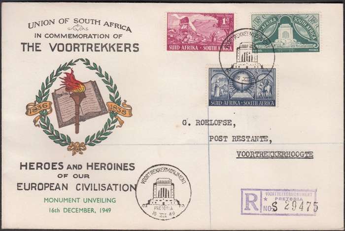 UNION FDC 1949: IN COMMEMORATION OF THE VOORTREKKERS