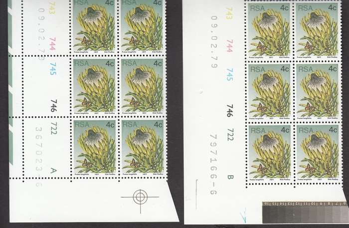 RSA 1979 3rd DEFINITIVE ISSUE 4c MNH CONTROL BLOCKS A + B DATED 9/2/1979 (SACC421)
