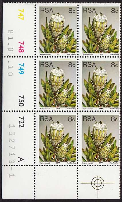 RSA 1981: 3rd DEFINITIVE ISSUE 8c CONTROL BLOCKS OF 6 PANES A + B (10.7.81) MNH (SACC425a)