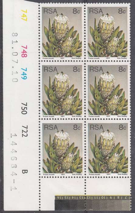 RSA 1981: 3rd DEFINITIVE ISSUE 8c CONTROL BLOCKS OF 6 PANES A + B (10.7.81) MNH (SACC425a)