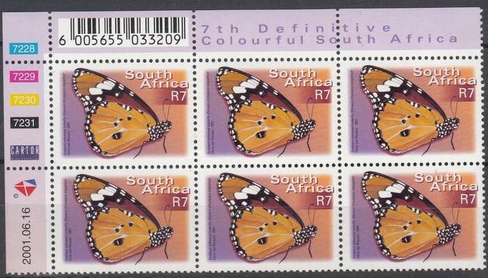 RSA 2001: 7th DEFINITIVE ISSUE R7 CONTROL BLOCK OF 6 DATED 16-6-2001 MNH (SACC1407)