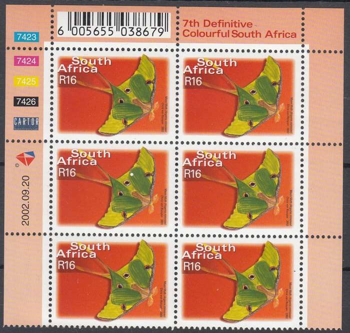 RSA 2002: 7th DEFINITIVE ISSUE R16 CONTROL BLOCK OF 6 DATED 20.9.2002 MNH (SACC1509)