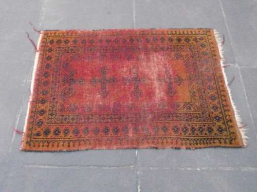 WORN HAND WOVEN PERSIAN CARPET --- HAS AGE RELATED WEAR